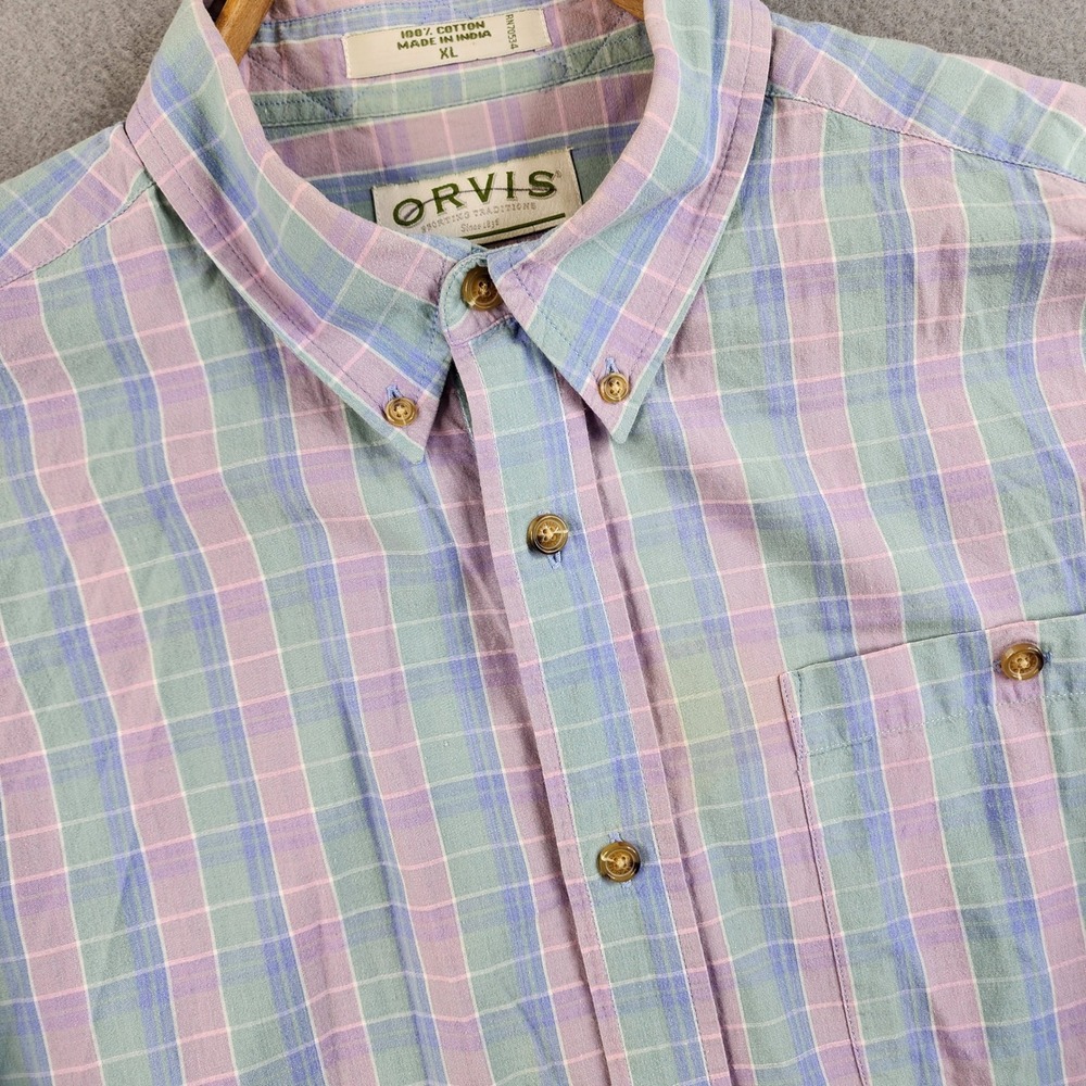 Orvis Pastel Plaid Button Down Shirt Soft Cotton Casual XL Heritage Prep Ivycore